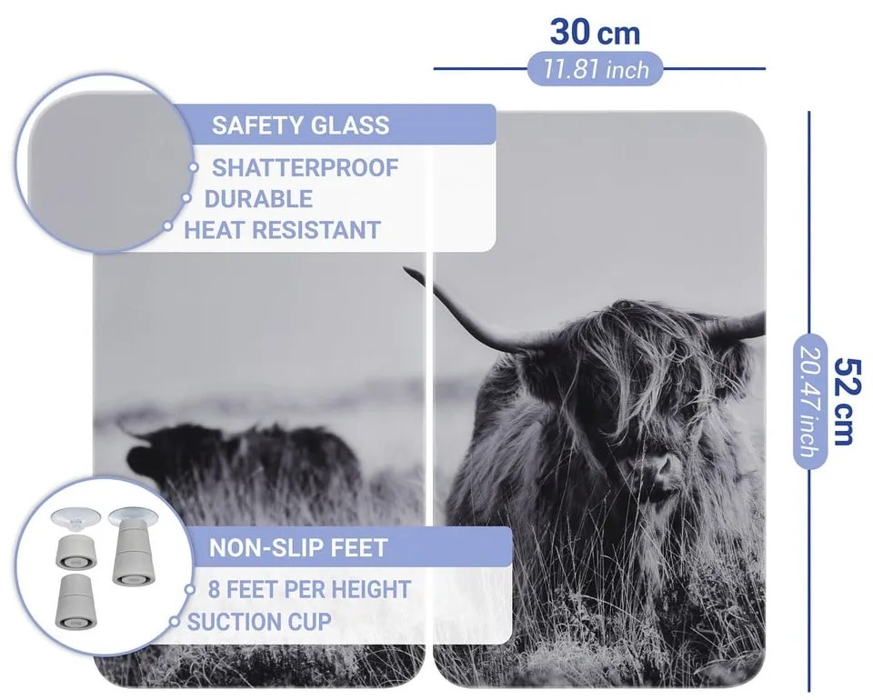 Kryty na sporák v súprave 2 ks z tvrdeného skla 30x52 cm Universal Highland Cattle – Wenko