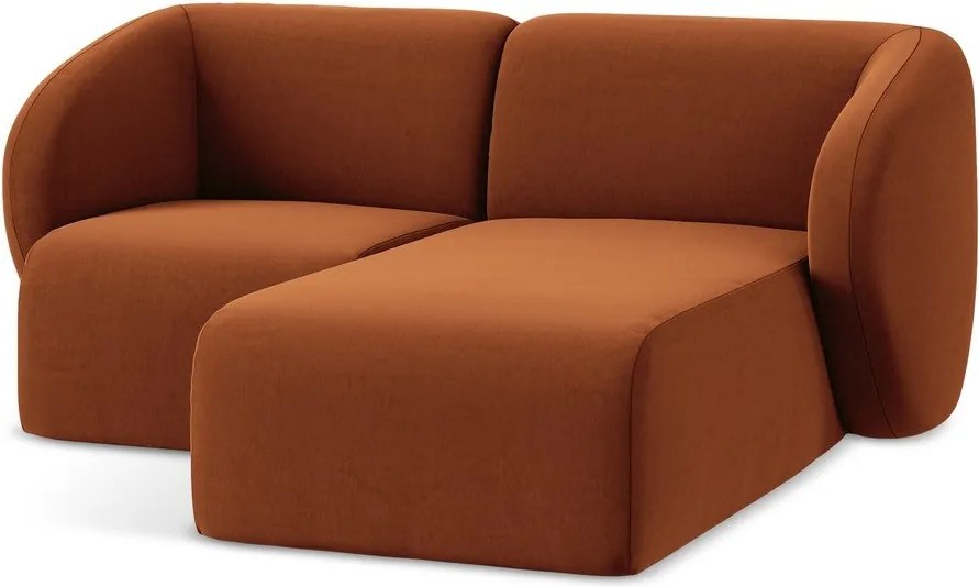 Zamatová rohová pohovka v terakotovej farbe (pravý roh/s leňoškou) Lani – Makamii