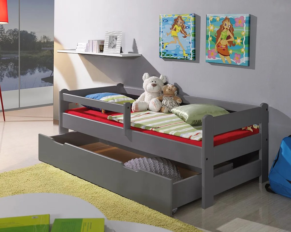 Detská posteľ z masívu borovice FILÍPOK - 200x90 cm - šedá