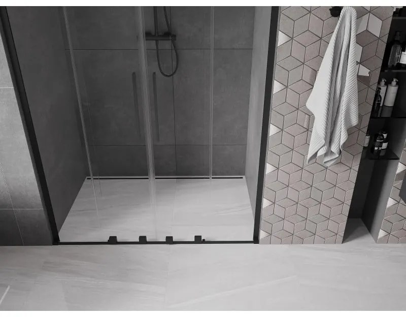 Mexen Velar L Duo, posuvné sprchové dvere do otvoru 150 cm, 8mm číre sklo, čierna matná, 871-150-003-02-70