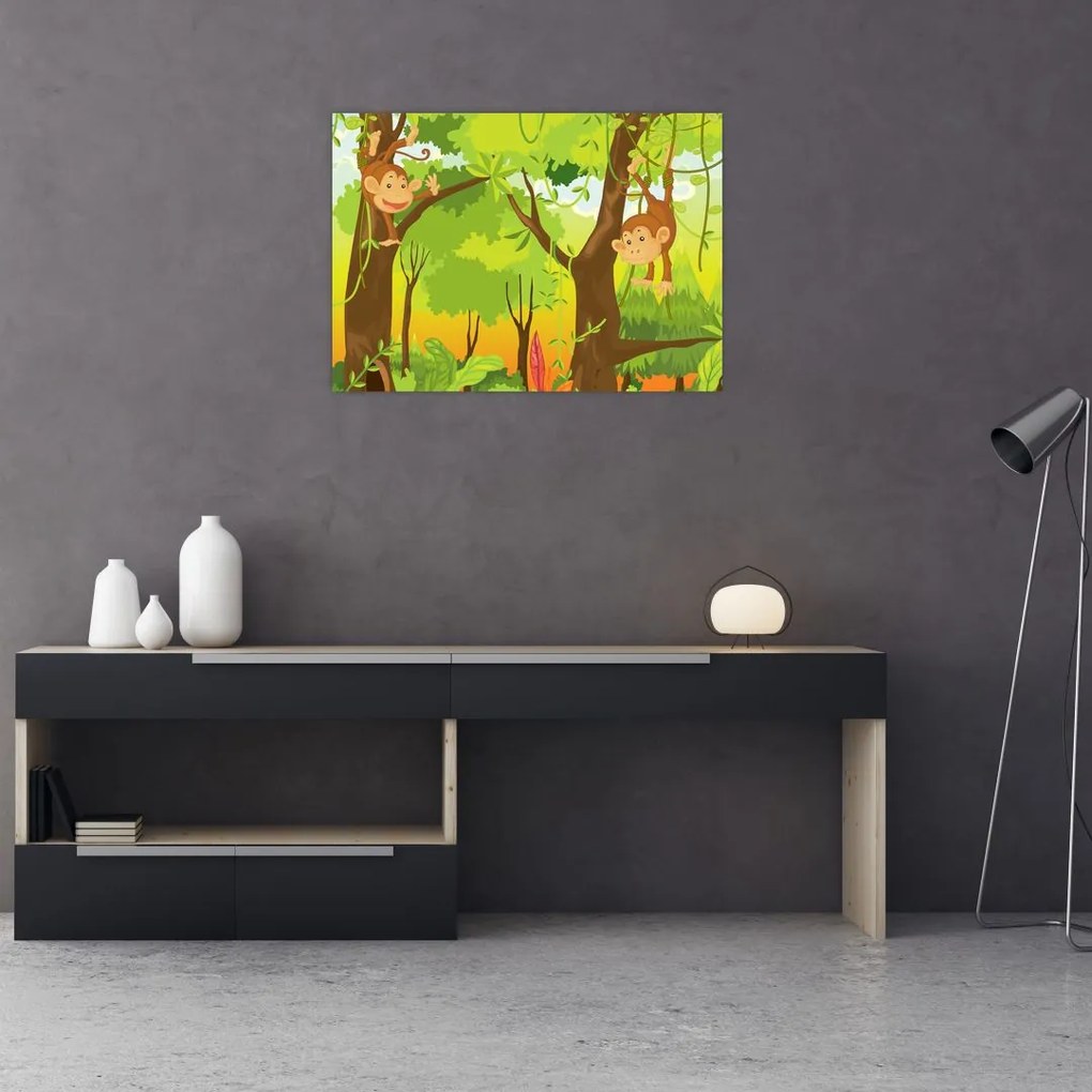 Sklenený obraz - Opičiaci (70x50 cm)