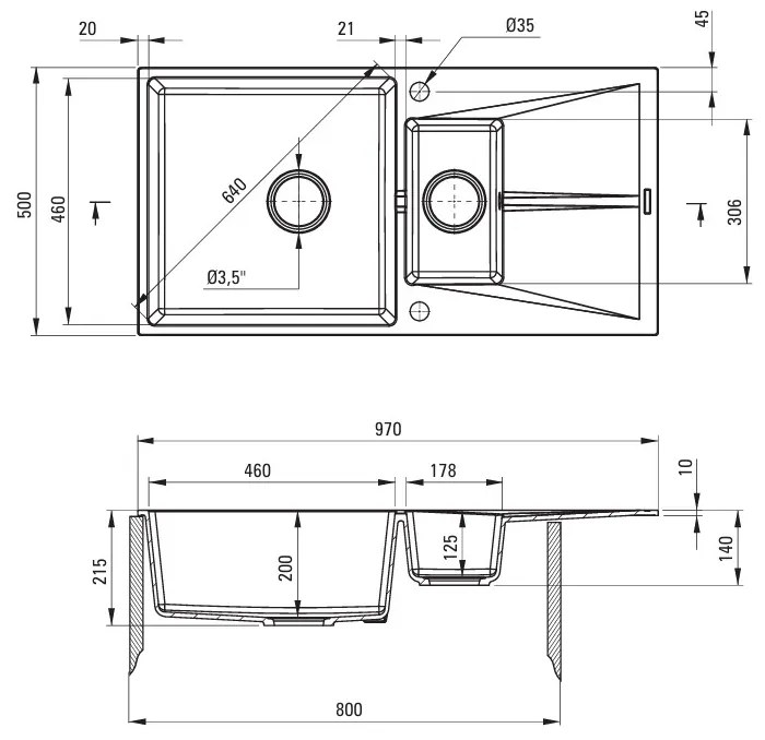 Deante Corio, 1,5-komorový granitový drez 970x500x215mm, šedá metalíza, DEA-ZRC_S513