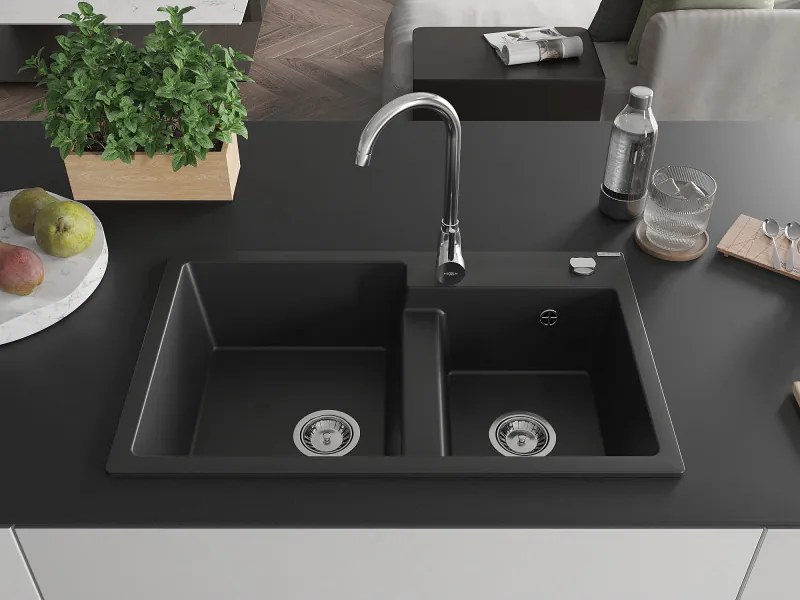 Mexen Tomas, granitový drez 800x500x190 mm, 2-komorový, čierna, 6516802000-77