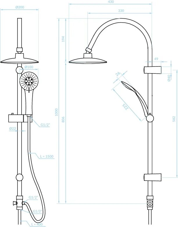Kuchinox Ondo, sprchový stĺp s dažďovou hlavicou, čierna, LAV-PG7_70OX