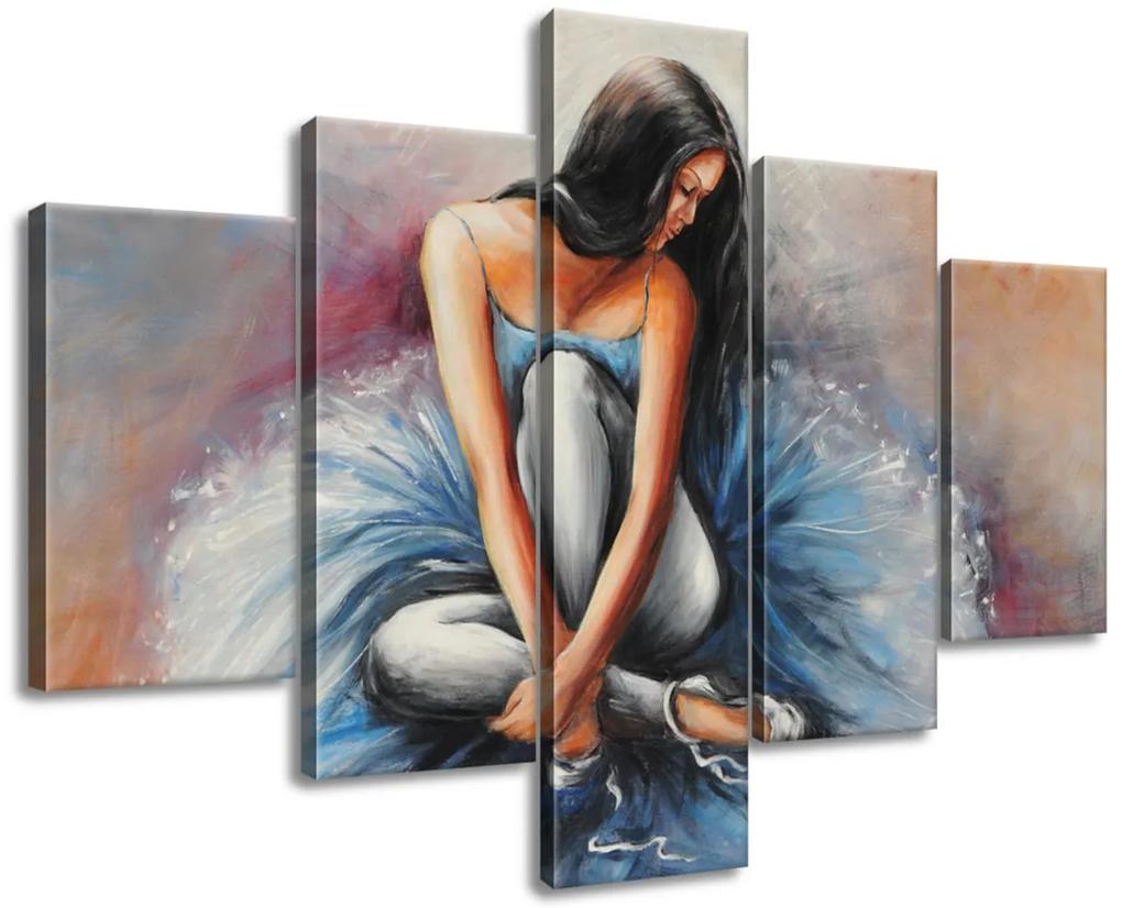 Gario Ručne maľovaný obraz Tmavovlasá baletka - 5 dielny Rozmery: 150 x 105 cm