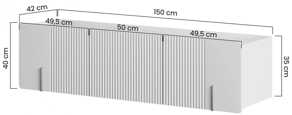 Závesný TV stolík Malmi 150 cm - kašmírová / crema bianca / zlatá