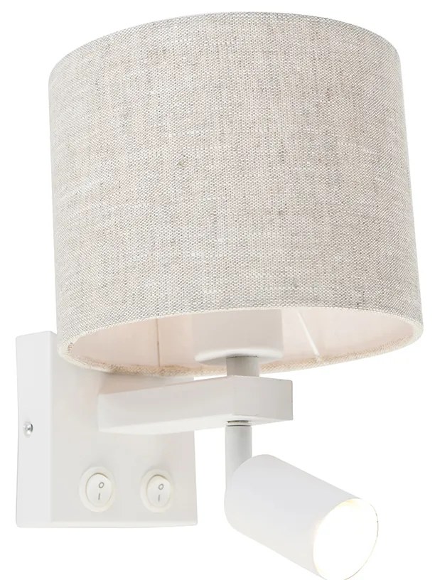 Nástenná lampa biela s lampou na čítanie a svetlosivým tienidlom 18 cm - Brescia