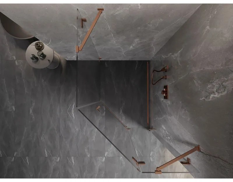 Mexen Lunar, päťuholníkový sprchový kút s pravým sklonom 90 x 100 cm, 8mm číre sklo, profil medená matná, 831-090P-100L-65-00-P