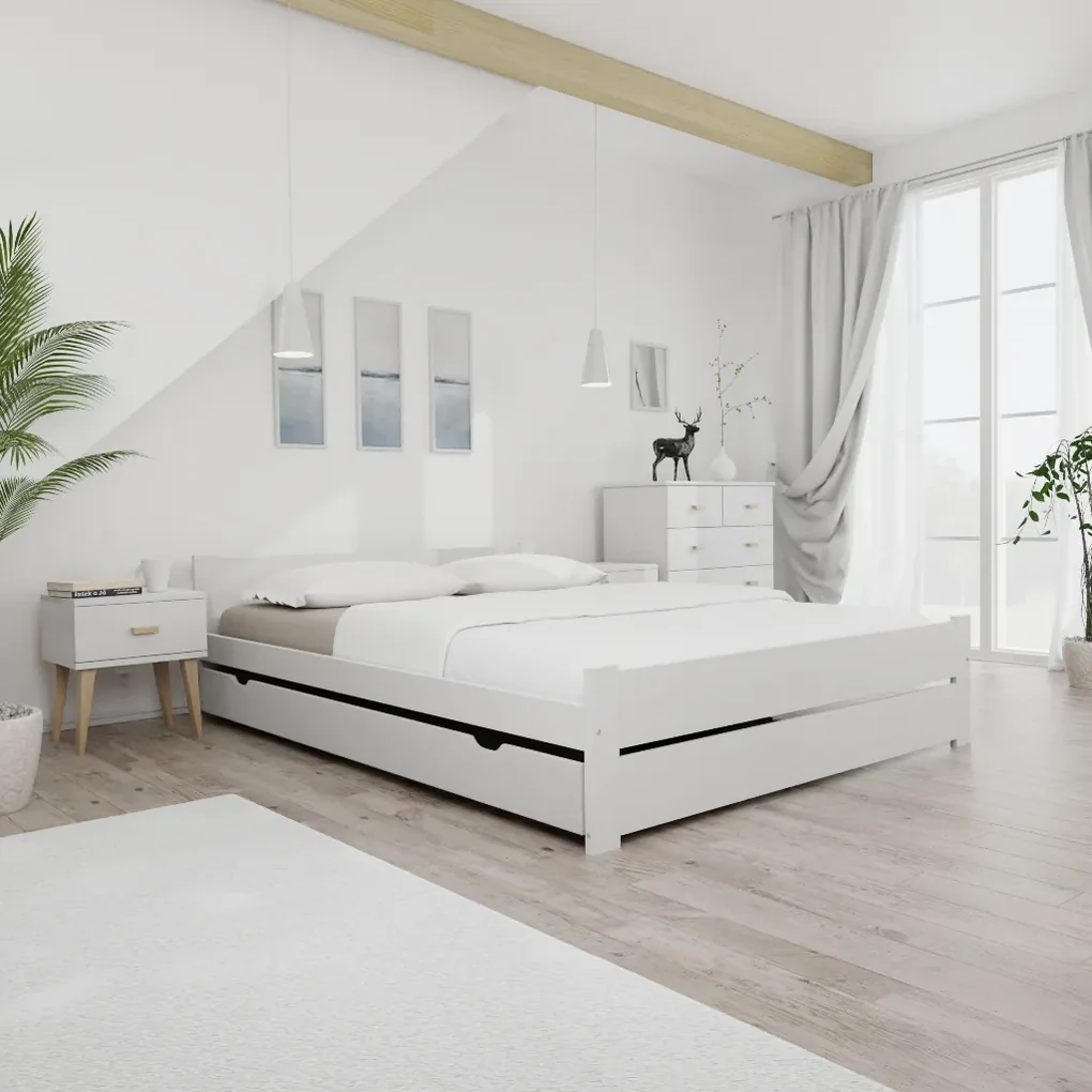 Posteľ IKAROS DOUBLE 160 x 200 cm, biela Rošt: S lamelovým roštom, Matrac: Matrac DELUXE 10 cm
