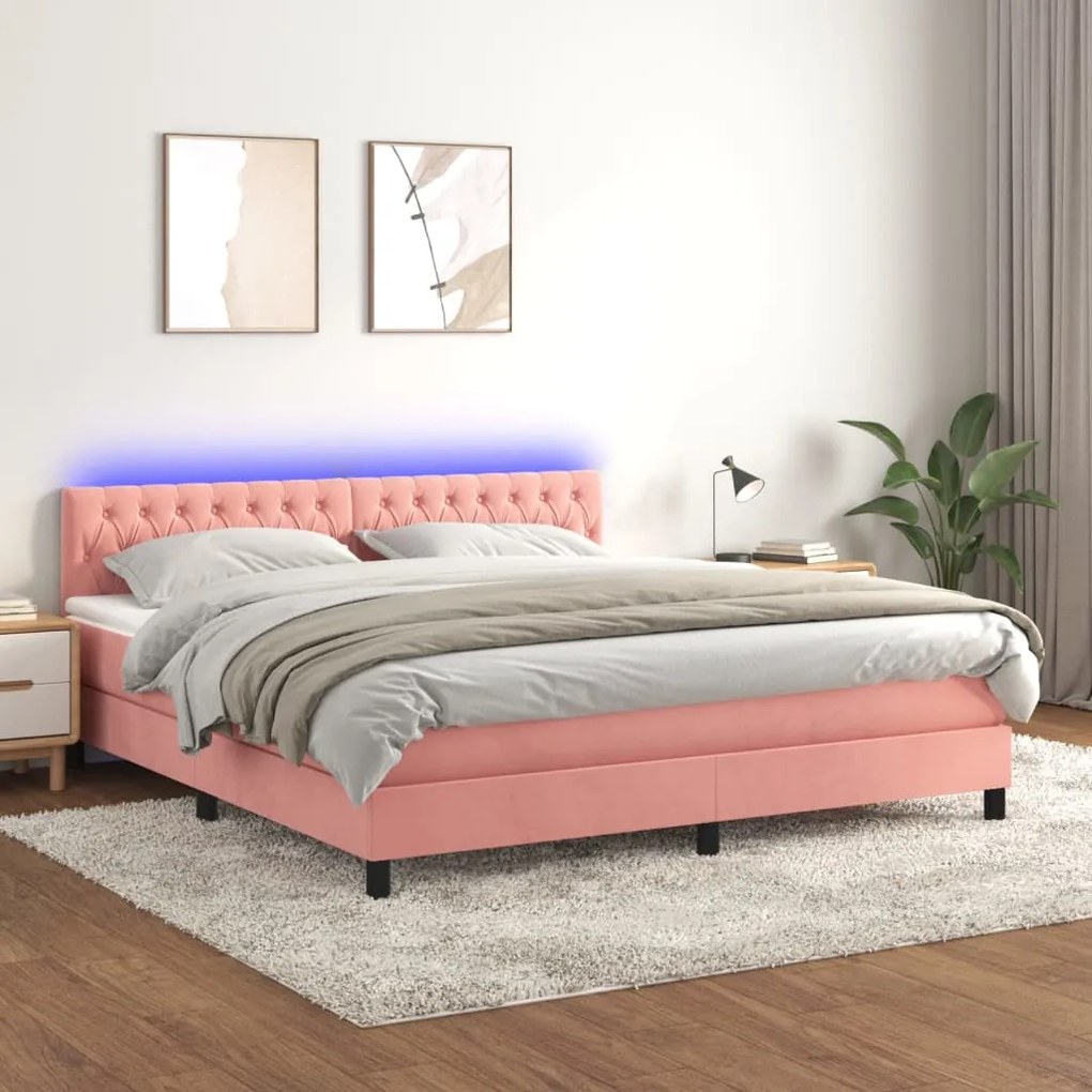 Posteľný rám boxsping s matracom a LED ružový 160x200 cm zamat 3134596