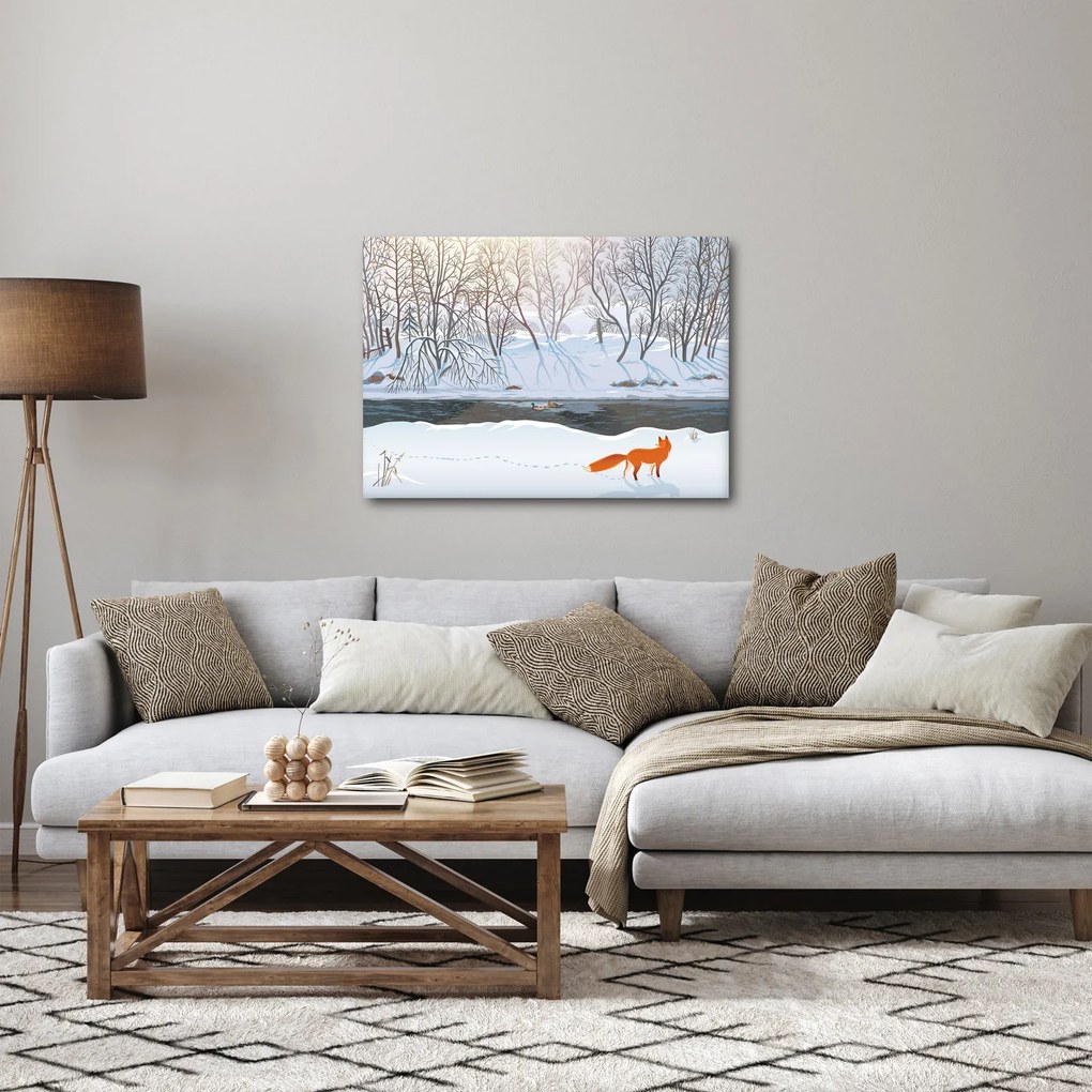 Obraz - Líška v zimnej krajine (70x50 cm)