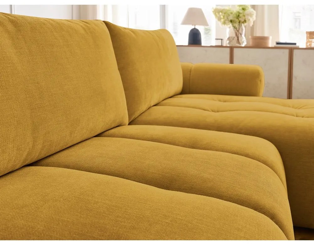 Rozkladacia/s úložným priestorom rohová pohovka v horčicovej farbe (pravý roh/s leňoškou) Fuji – Bobochic Paris