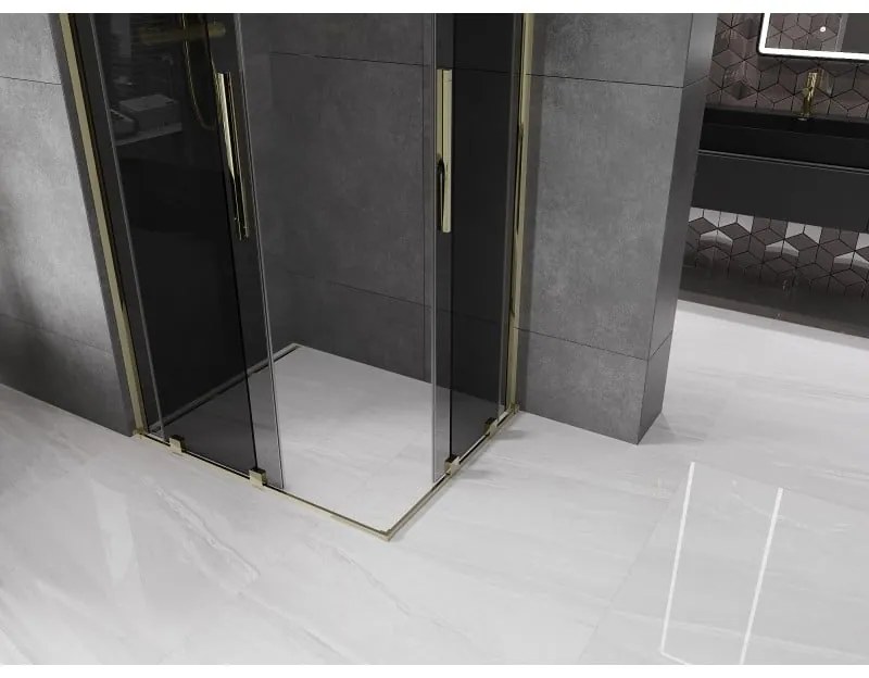 Mexen Velar Duo, sprchový kút s posuvnými dverami 100 x 90 cm, 8mm šedé sklo, zlatá lesklá, 871-100-090-42-50