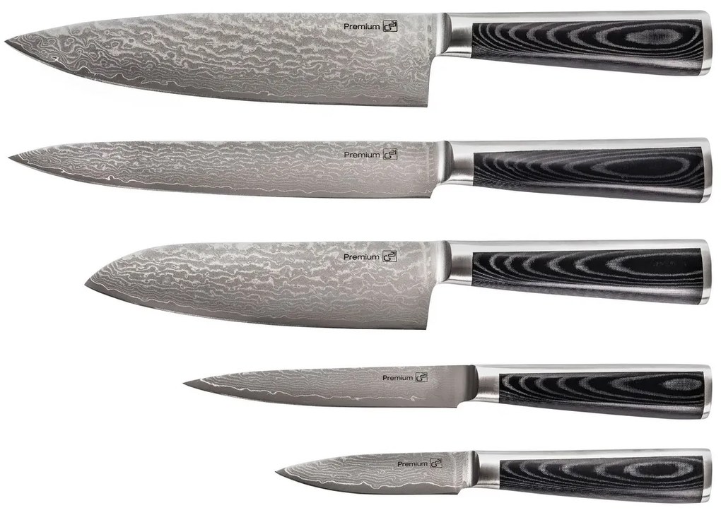 Sada nožov G21 Damascus Premium v bambusovom bloku 5 ks + brúsny kameň 6002299