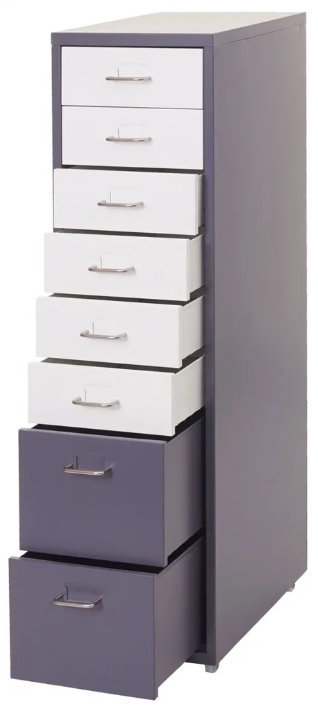 Zásuvková skrinka Boston T851 - 110x28x41cm, 8 zásuviek - tmavosivá biela-tmavosivá