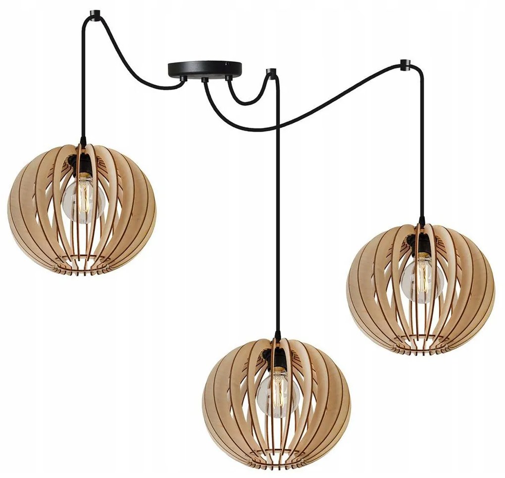 Závesné svietidlo Timber Spider 2, 3x drevené tienidlo