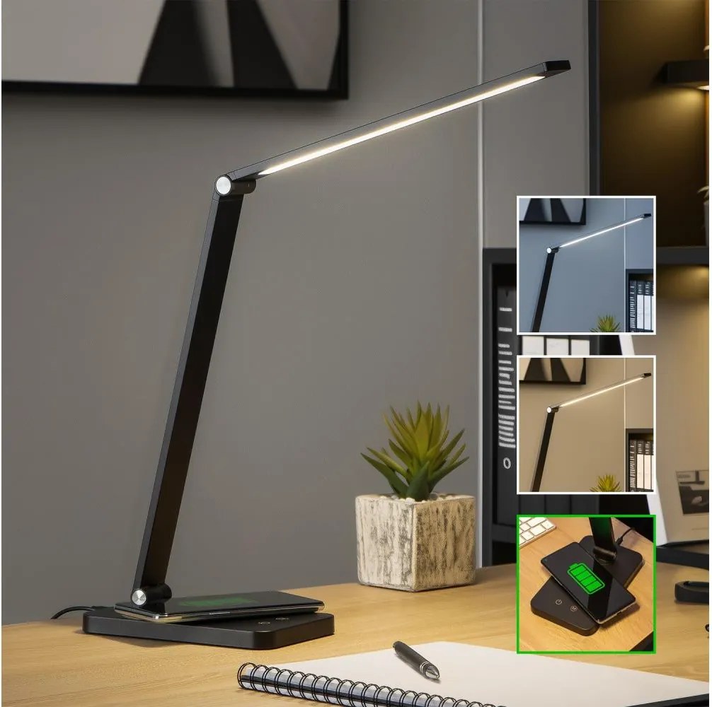 BRILAGI - LED stmievateľná dotyková stolová lampa s bezdrôtovým QI nabíjaním LED/7W/5V 3000/4000/6000K čierna