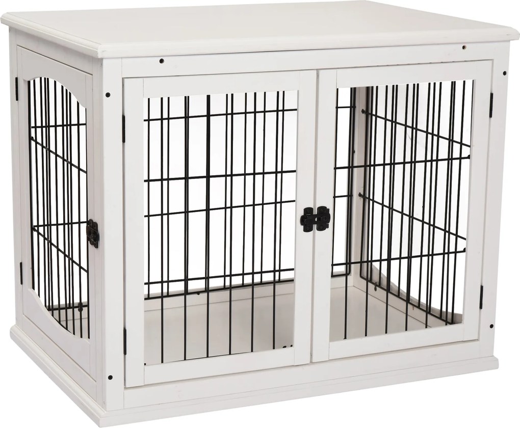 PawHut Klietka pre psov do domácnosti, Psia búda s 2 vchodmi, Uzamykateľná psia búda, Psia búda pre malých psov, Biela, 58,5 x 81 x 66 cm | Aosom