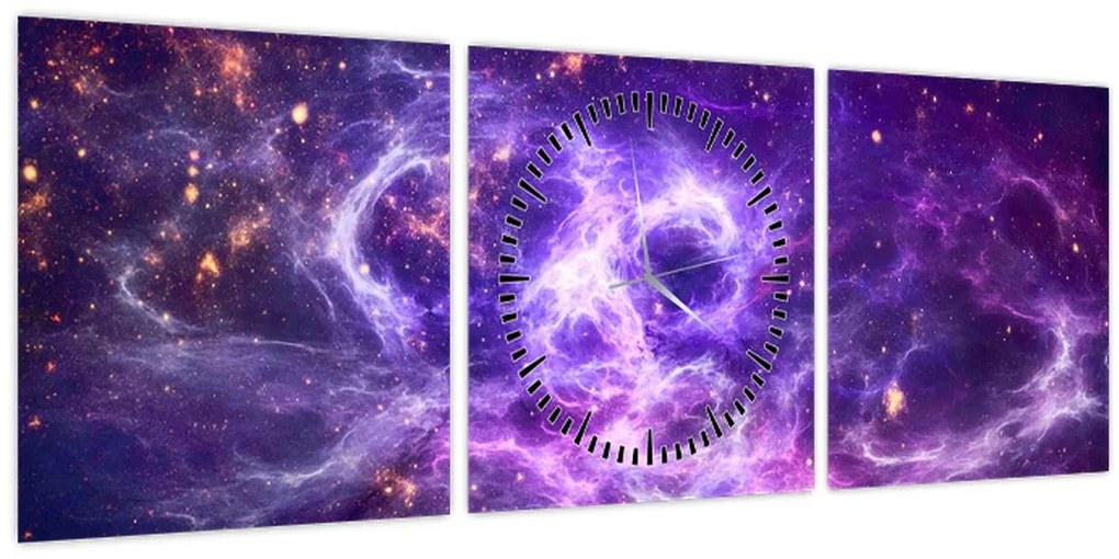 Obraz - Fialový vesmír (s hodinami) (90x30 cm)