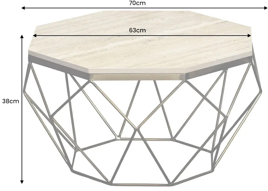 Dizajnový konferenčný stolík Beiwen 70 cm travertín mosadz