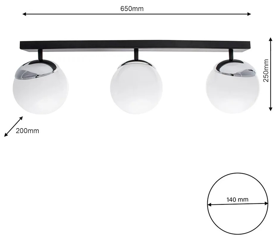 Stropné svietidlo Sfera, 3x biele sklenené tienidlo, b/ch