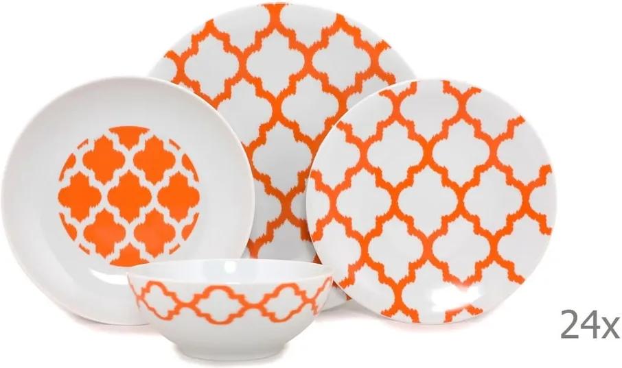 24-dielny set bieloého porcelánového riadu s oranžovým vzorom Kütahya Porselen Grida