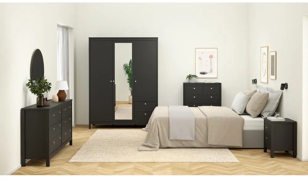 Čierna šatníková skriňa so zrkadlom 150x199x58 cm Madrid – Tvilum