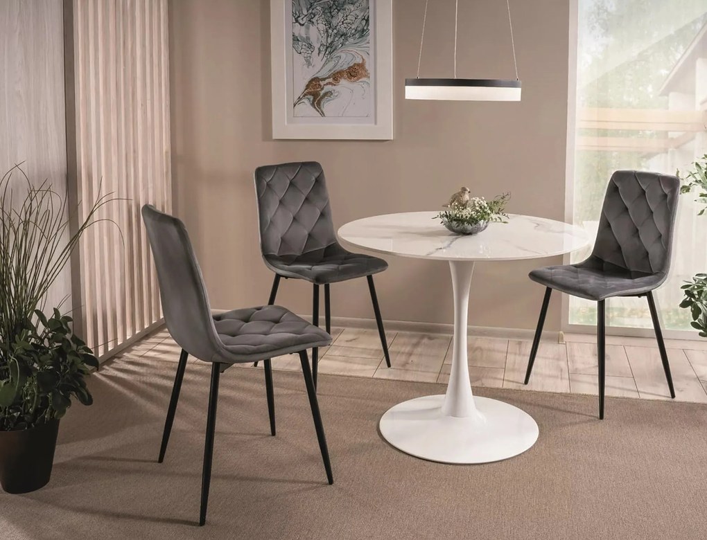 Okrúhly jedálenský stôl Espero 90 cm biely mramor/biely