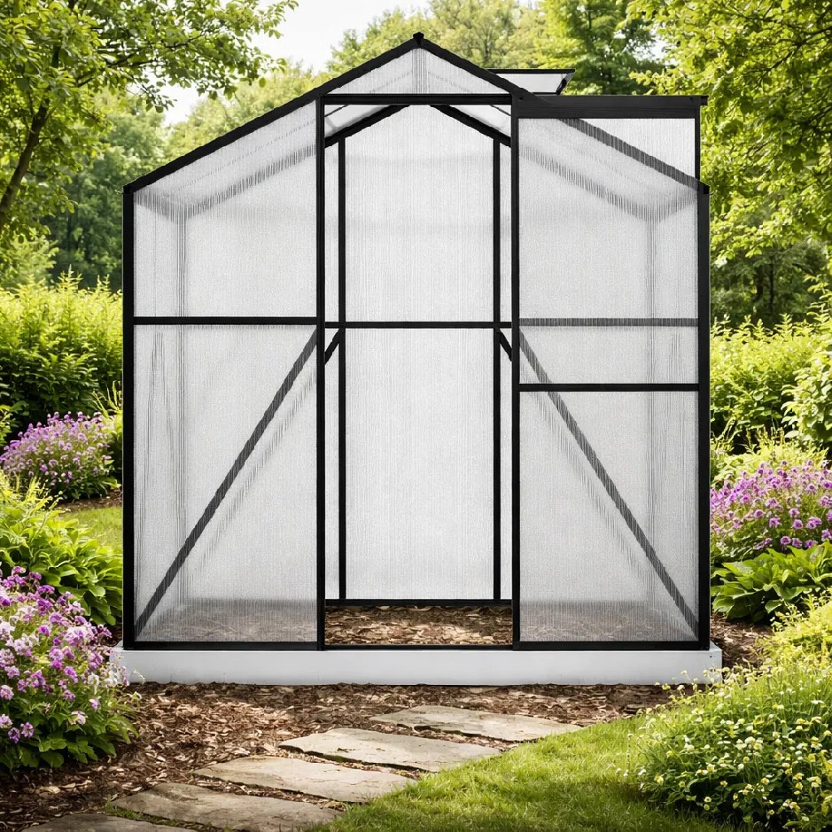 Skleník so základňou BestBerg BBGH-406B / 2,5 m² / 130 × 190 × 194 cm / čierna