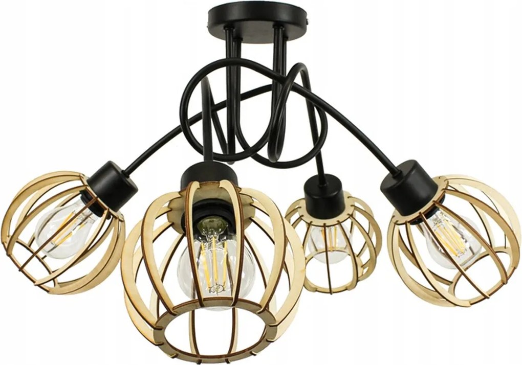 Závesná lampa na strop LOFT 4x malá drevená guľa