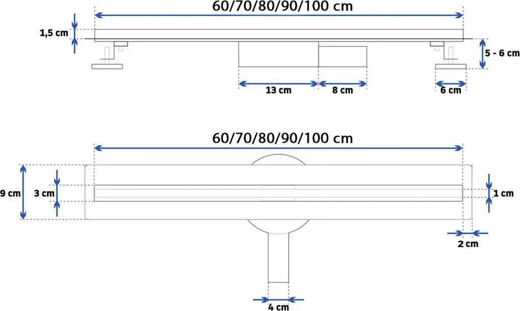 Rea Neo Slim Pro, lineárny odtokový žľab s 360stupňovým sifónom 90cm, nerez, REA-G8403
