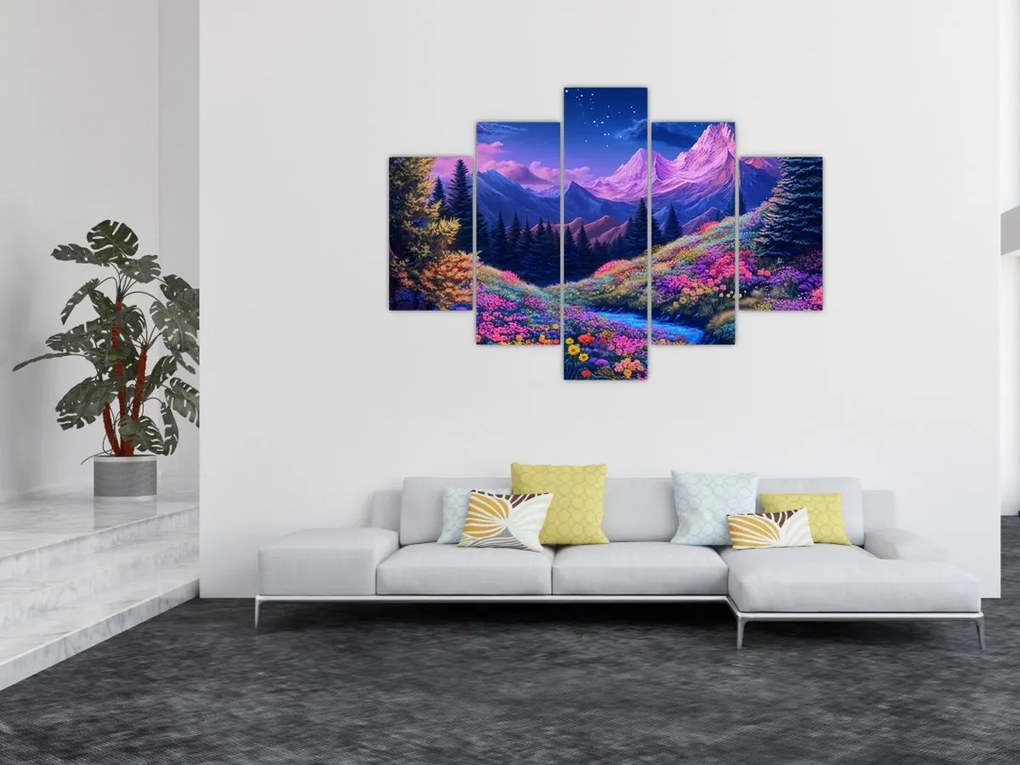 Obraz - Fialová krajina pri úplnku (150x105 cm)