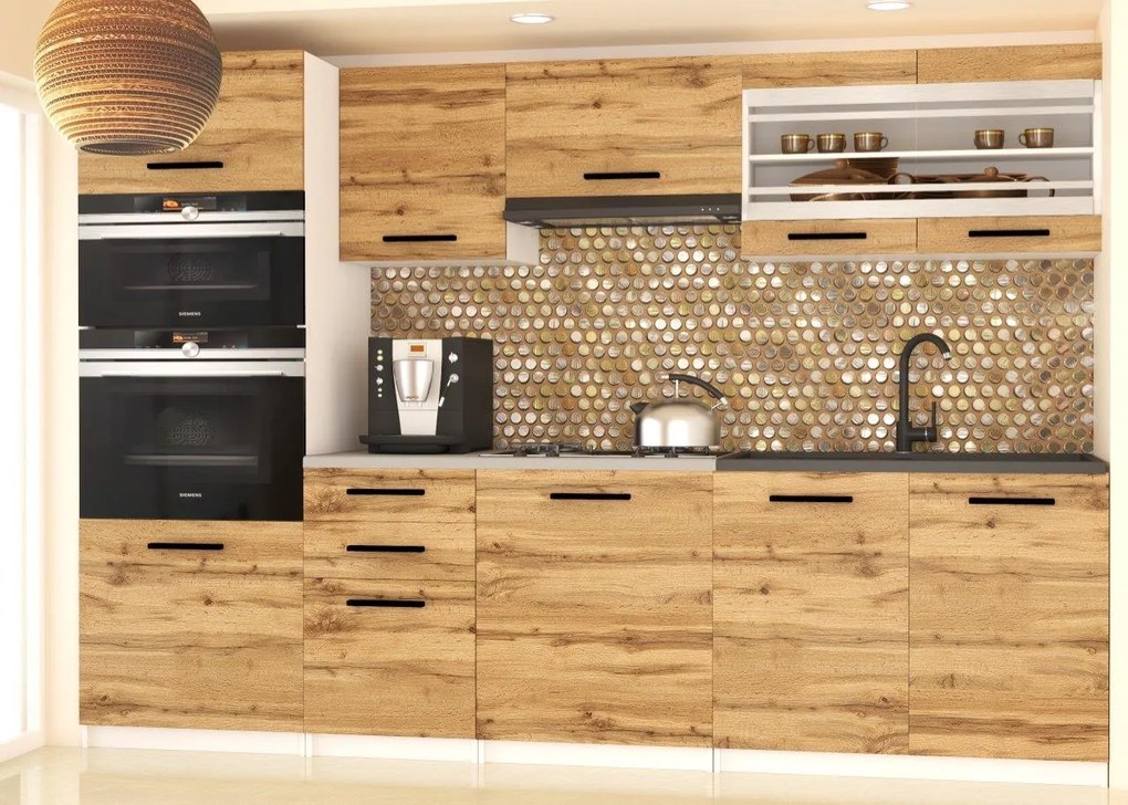 Kuchynská linka Belini 240 cm dub wotan s pracovnou doskou Paula2 TOR PAULA2/4/WT/DW/0/B1