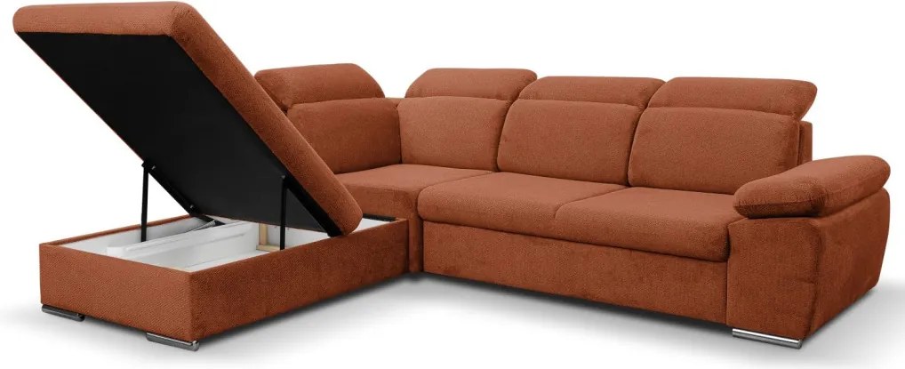 Rohová sedačka Aldon, tehlová štruktúrovaná látka, ľavý roh