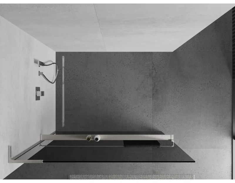Mexen Kioto+ L, sprchová zástena Walk-In s poličkou a vešiakom 100 x 200 cm, 8mm šedé sklo, brúsená oceľ profil, 800-100-123-97-40