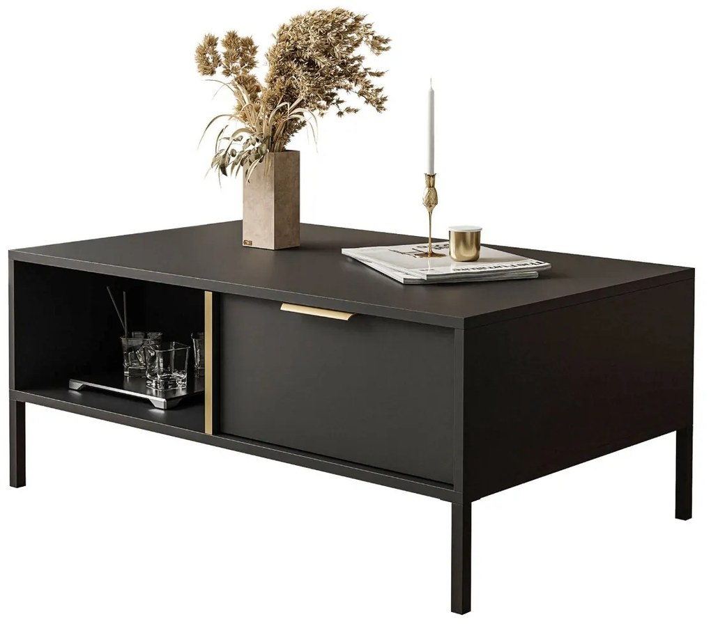 KONFERENČNÝ STOLÍK LOREEN TMAVOŠEDÝ + ZLATÝ NA NOŽIČKÁCH