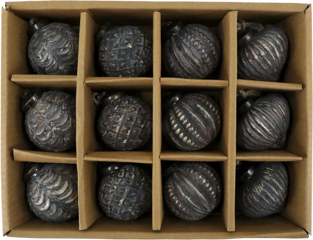 12ks červená antik sklenená vianočná ozdoba gule ChicAnt - Ø 5,5*6 cm