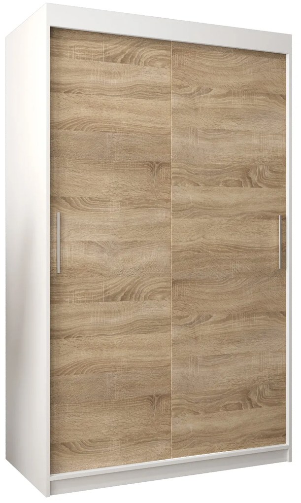 Šatníková skriňa 120 cm Toki (Biela matná + Dub sonoma). Akcia -42%. Vlastná spoľahlivá doprava až k Vám domov. 1064806