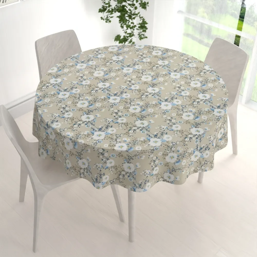 Biante Bavlnený okrúhly obrus Sandra SA-552 Modré popínavé kvety na béžovom Ø 60 cm