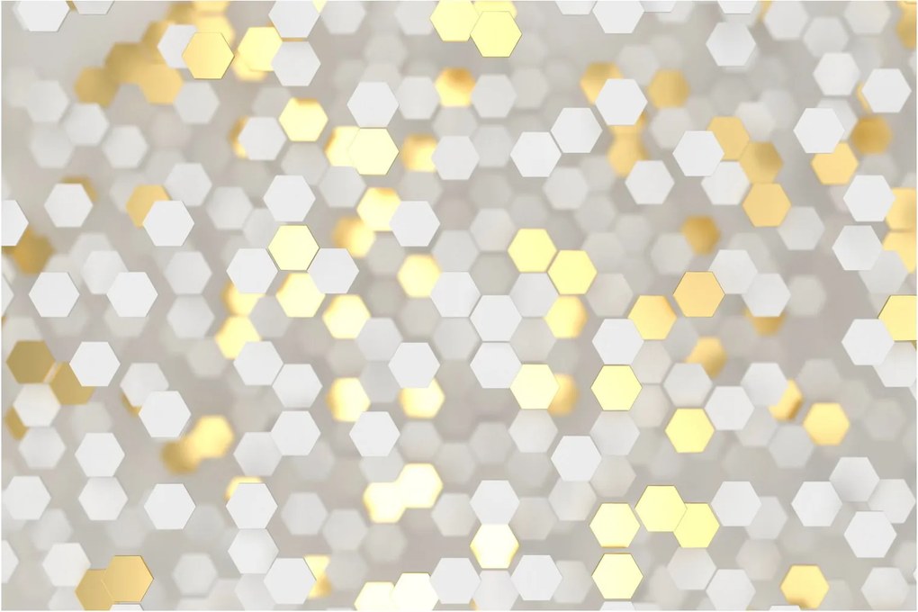 Obraz - Zlato-biele hexagóny (90x60 cm)