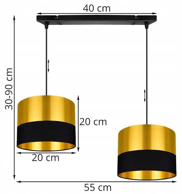 Závesné svietidlo GOLDEN, 2x zlaté textilné tienidlo (mix 2 farieb), (výber z 2 farieb konštrukcie)