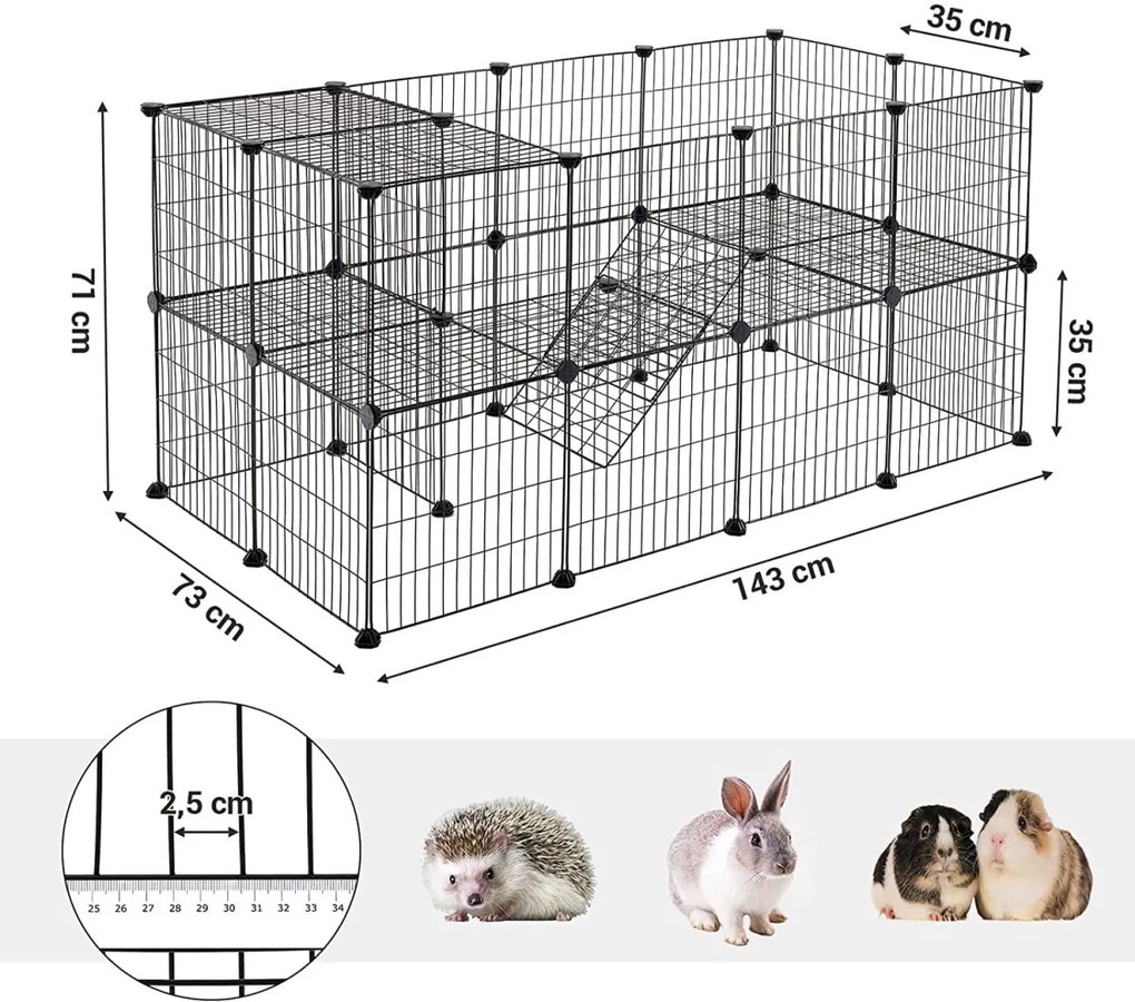 Modulárna ohrádka pre malé zvieratá, 2 úrovne, čierna