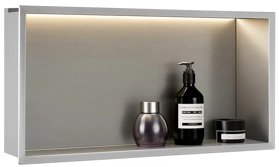 Rea Rea, LED polička na zapustenie 60x30x10 cm, 12W, 3000K, brúsená oceľ, REA-08544