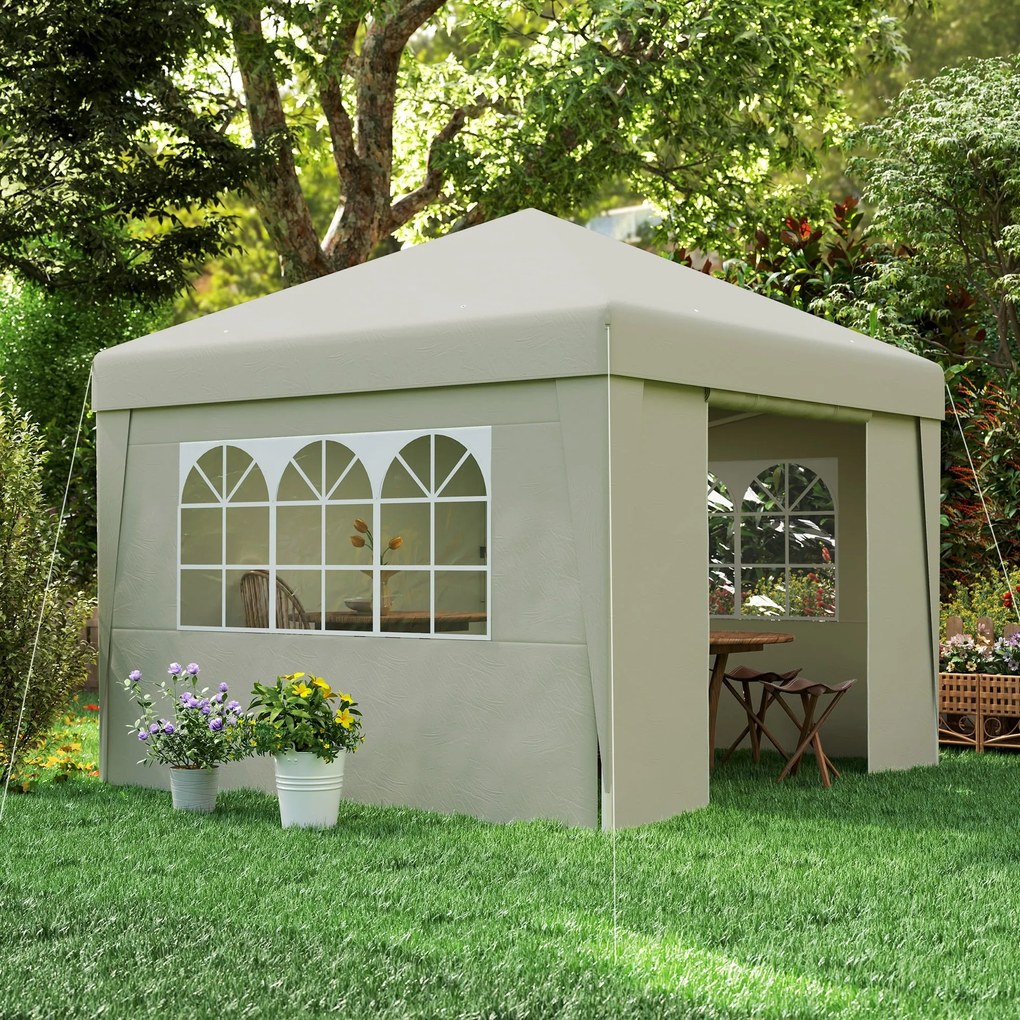 Outsunny Rozkladací Záhradný Altánok s Ochrannou Strieškou 3 x 3m Anti-UV 30+ so Sklopnými Bočnými panelmi a Taškou na Prenos Krémový | Aosom