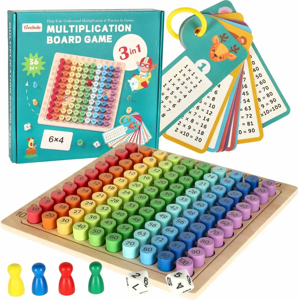KIK Vzdelávacia drevená tabuľka násobenia - hra s farebnými krúžkami, pre deti 3+