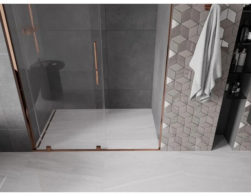 Mexen Velar, posuvné dvere do otvoru 130x200 cm, 8mm číre sklo, ružové zlato, 871-130-000-01-60