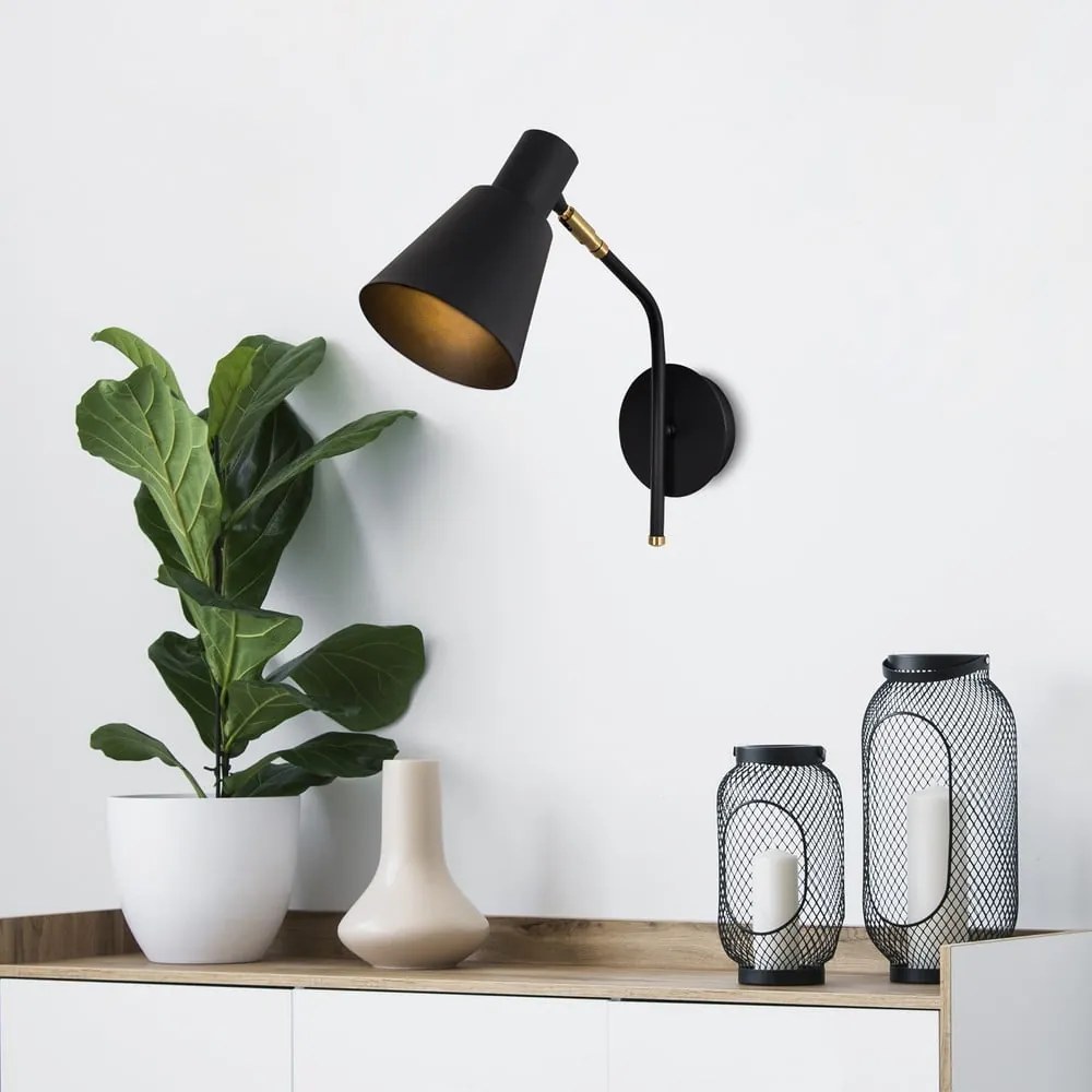Nástenné svietidlo v čiernej a zlatej farbe ø 15 cm Sivani – Opviq lights