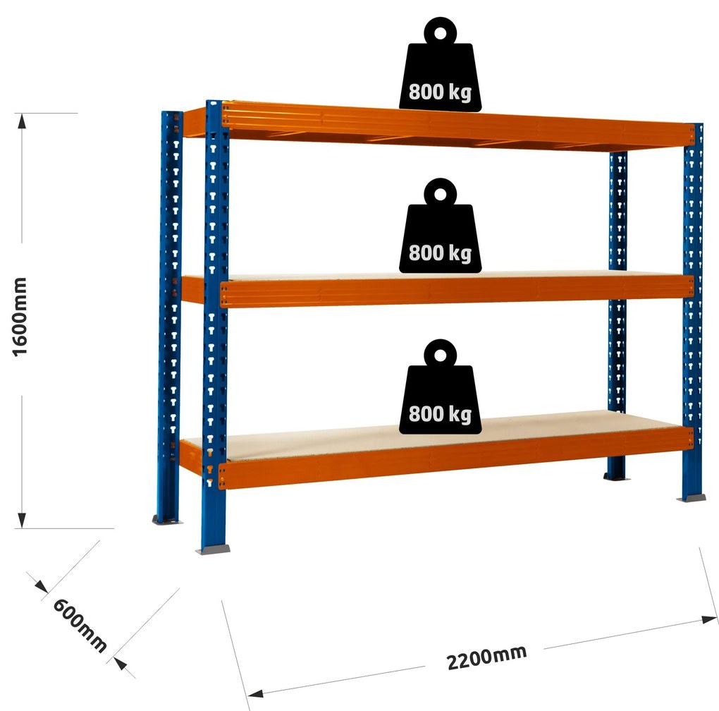 Trestles Nekonečný priemyselný regál 1600x2200x600, 3 police Farba: Červená