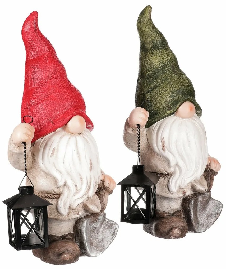 Záhradný trpaslík s lampášom, 22 x 44 x 14 cm, červená, Mgo