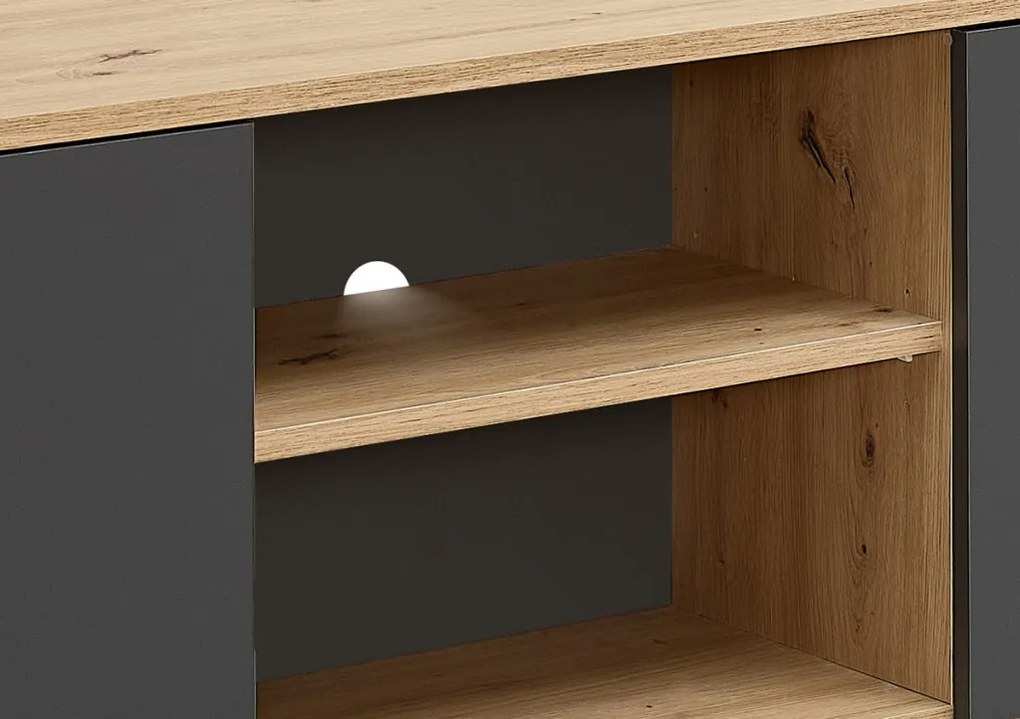 Obývacia  stena Heathrow, dub artisan/antracit, s osvetlením
